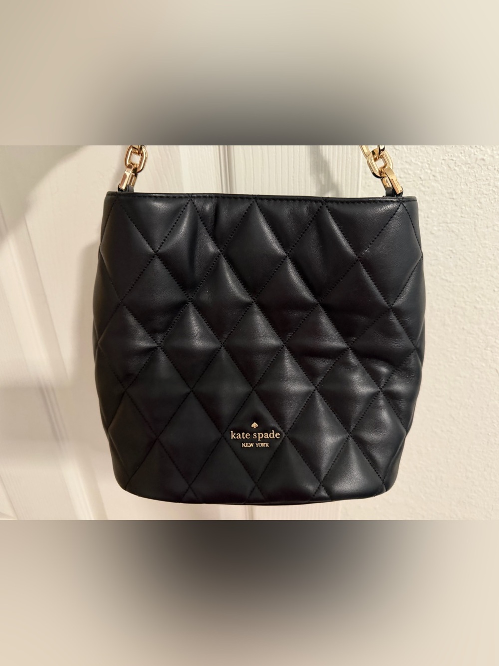 kate spade Black Quilted Bucket Shoulder Bag with Gold Hardware